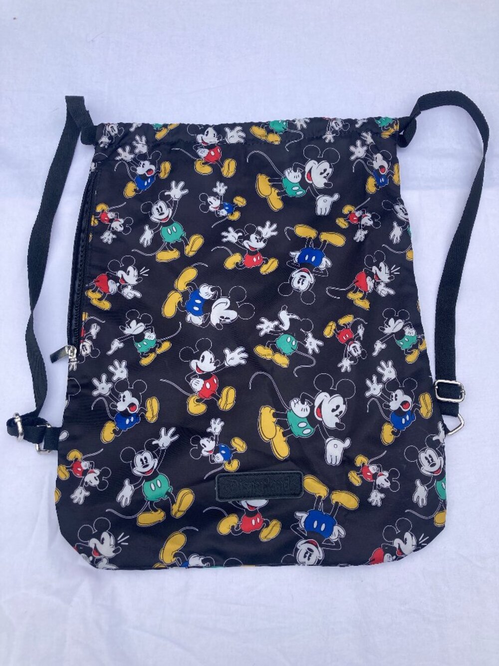 Mickey Mouse Print Drawstring Cinch Backpack Multi Color On Black School Travel